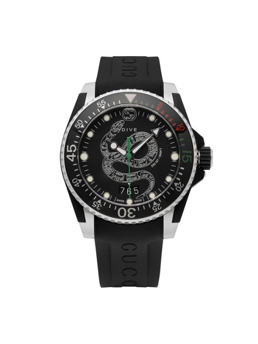 Gucci Dive Men's Snake Dial Rubber Strap Watch -YA136323