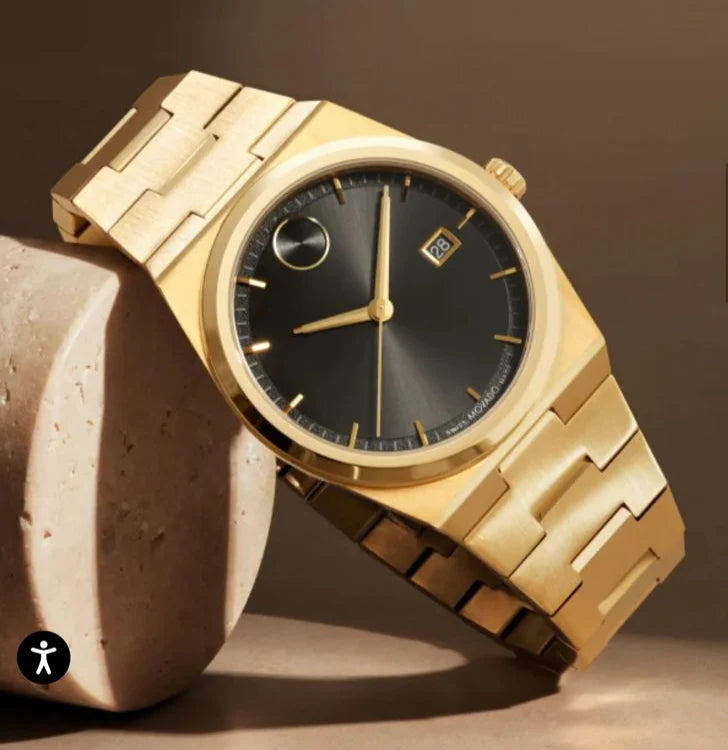 MOVADO BOLD QUEST GOLD WITH BLACK DIAL NEW EDITION