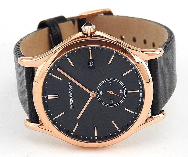 $995 MSRP | Emporio Armani Men’s Gold Tone Black Leather Band Watch – ARS1003