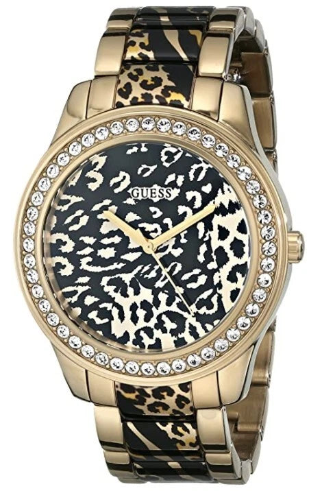 Guess Gold Tone Leopard Print Stainless Steel 42mm Quartz Women's Watch U0465L1