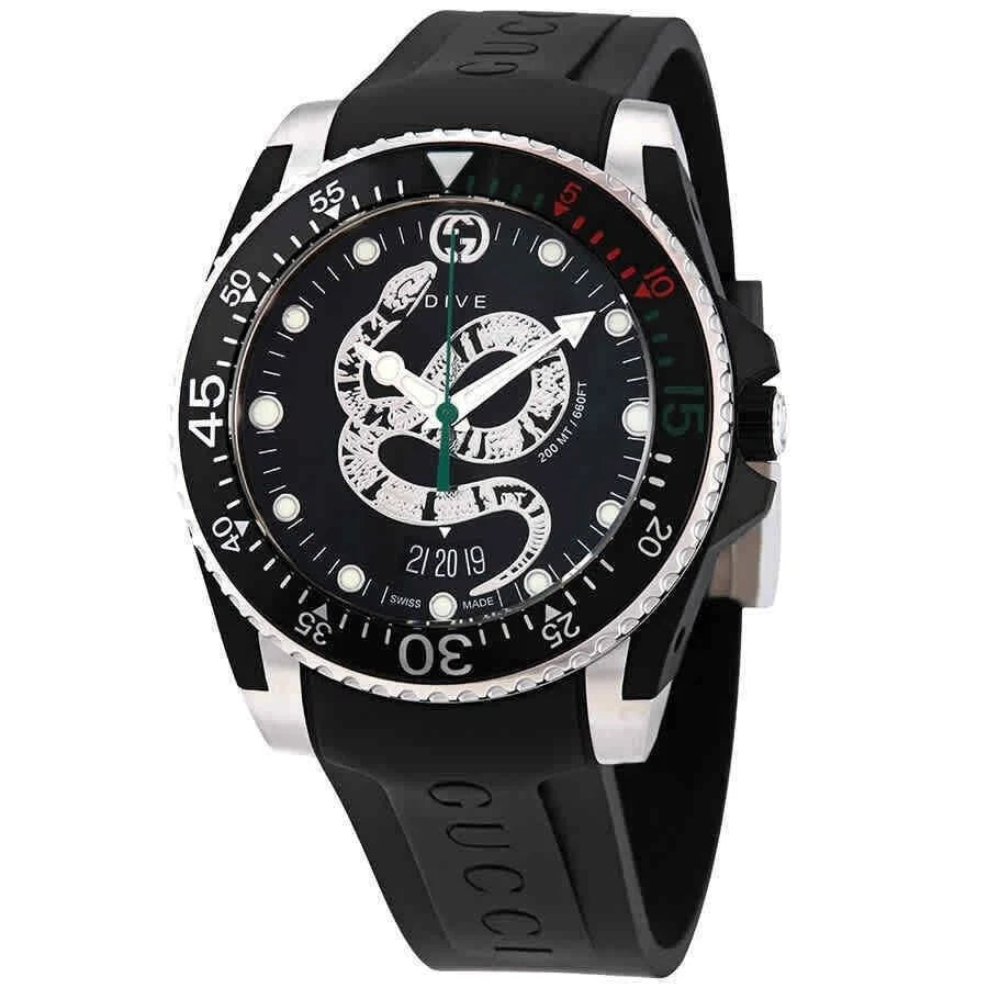Gucci Dive Men's Snake Dial Rubber Strap Watch -YA136323