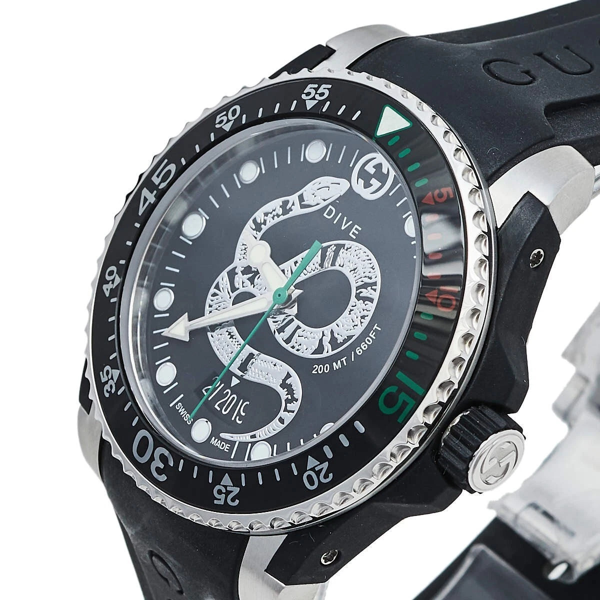 Gucci Dive Men's Snake Dial Rubber Strap Watch -YA136323