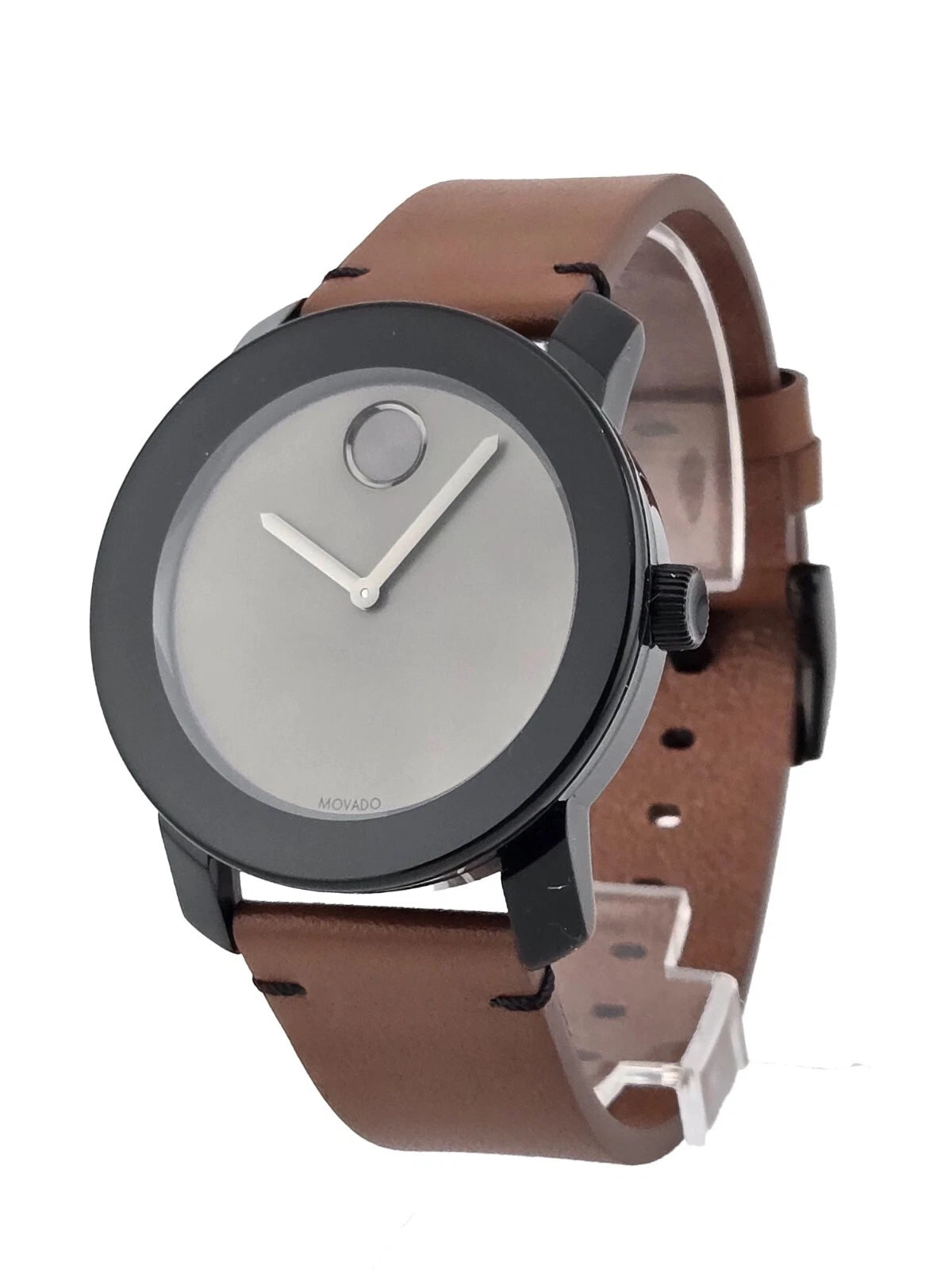 Movado Bold Men’s Gray Dial Brown Leather Watch - 3600442