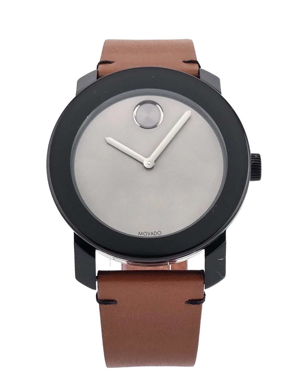Movado Bold Men’s Gray Dial Brown Leather Watch - 3600442