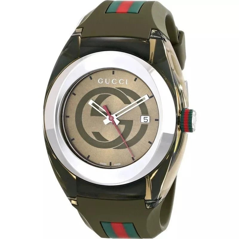 GUCCI SYNC YA137111 Men's Watch – Green Army Dial, Quartz, Box